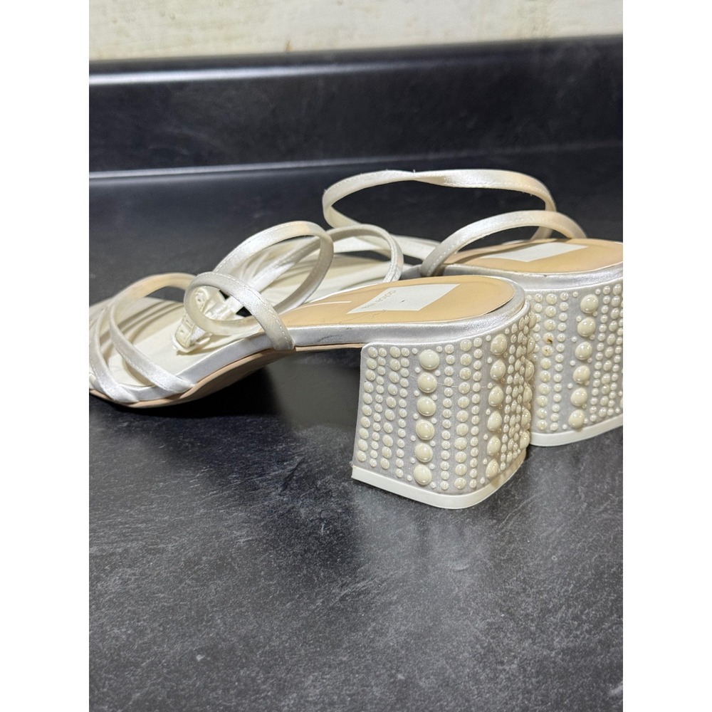Dolce Vita Satin Pearl Block Heel Bridal Sandals Ivory Square Toe Size 8.5 Party - Picture 7 of 9